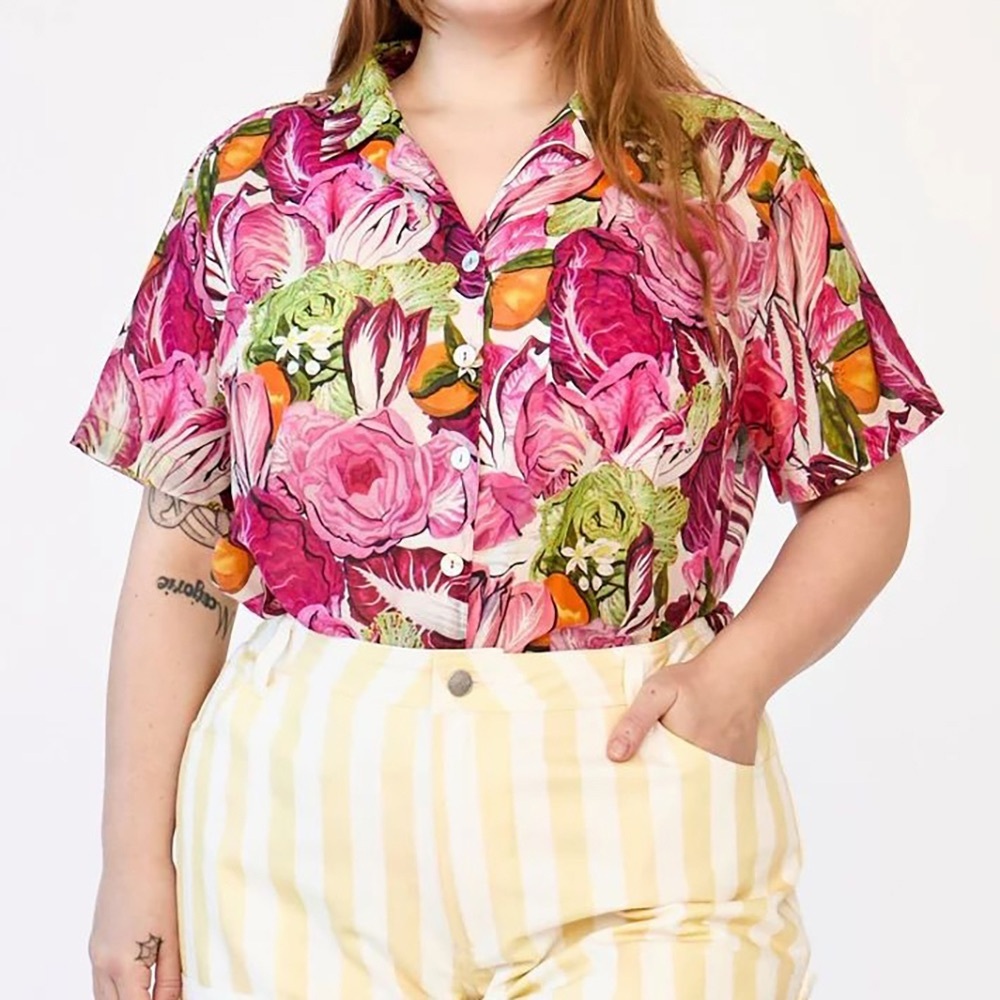 NWT Rachel Antonoff James Camp Shirt Top Pink Radicchio Citrus Lettuce Cabbage M